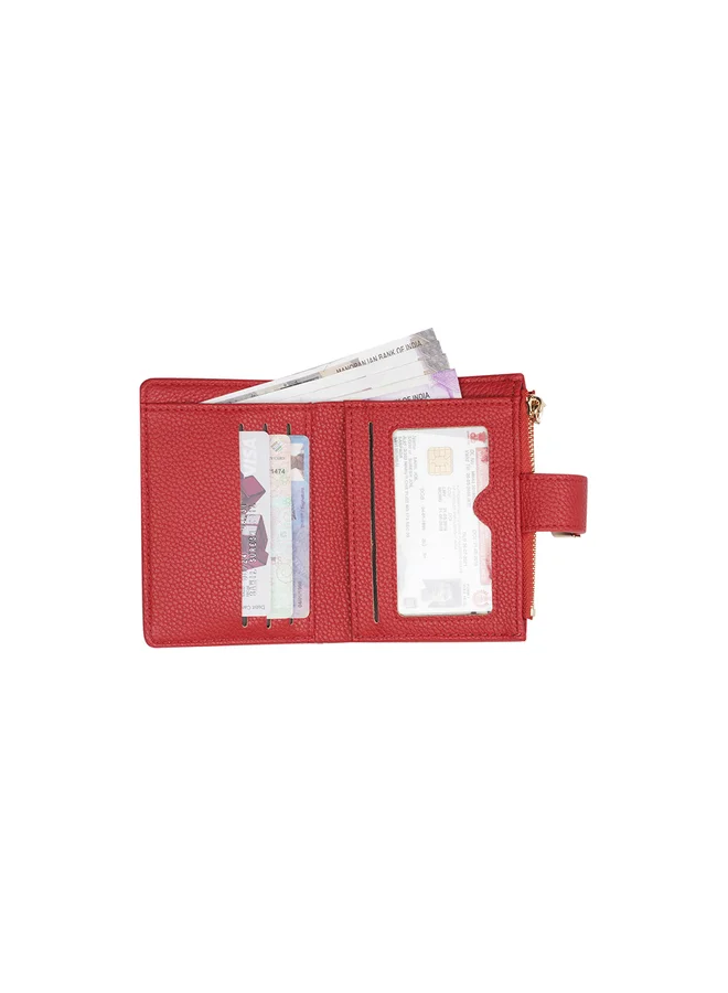 Globus  Red Textured Bi-Fold Wallet with Zip Coin Pocket for Women | Best Price UAE