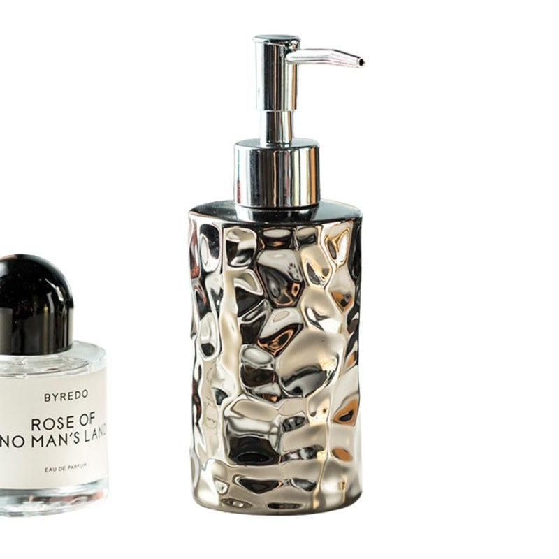 FabSeasons Soap Dispenser with Pump, Golden symmteric Pattern Bottle for Liquid soap, Homemade Lotions and Essential Oil, 380ML, Circular Base - Image 2