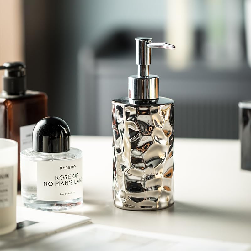 FabSeasons Soap Dispenser with Pump, Golden symmteric Pattern Bottle for Liquid soap, Homemade Lotions and Essential Oil, 380ML, Circular Base - Image 5