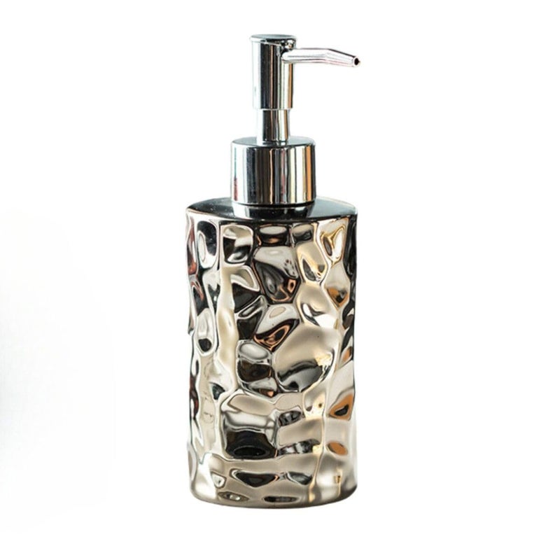 FabSeasons Soap Dispenser with Pump, Golden symmteric Pattern Bottle for Liquid soap, Homemade Lotions and Essential Oil, 380ML, Circular Base - Image 1