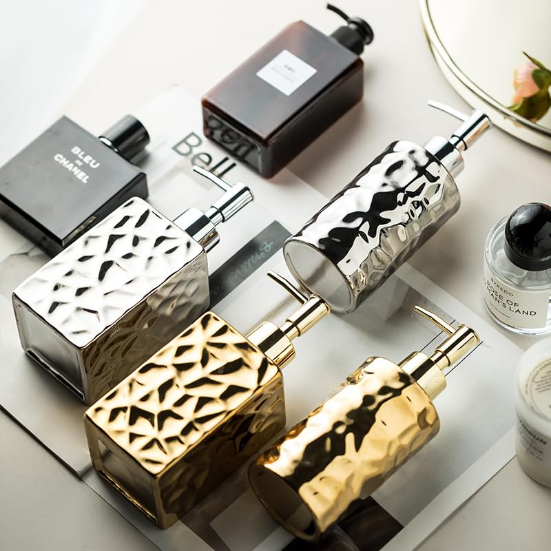 FabSeasons Soap Dispenser with Pump, Golden symmteric Pattern Bottle for Liquid soap, Homemade Lotions and Essential Oil, 380ML, Circular Base - Image 4