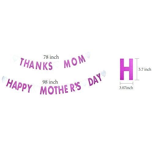 GOER Mother's Day Decorations Happy Mother's Day Thanks Mom Banner Pink Glitter Garland Photo Props - Image 2