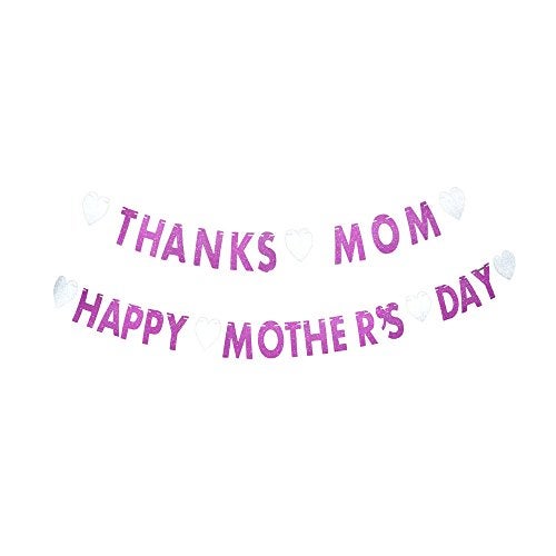 GOER Mother's Day Decorations Happy Mother's Day Thanks Mom Banner Pink Glitter Garland Photo Props - Image 5