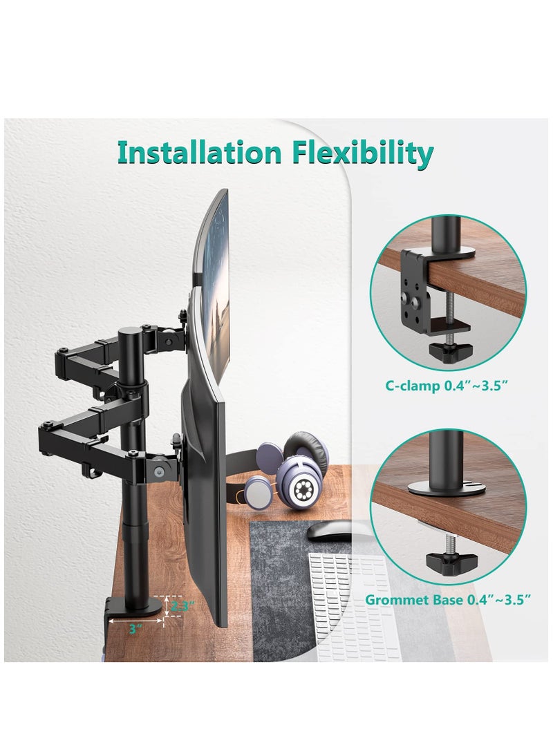 Arabest Dual Monitor Desk Mount Heavy Duty Fully Adjustable Steel Stand Holds 2 Computer Screens up to 32 inches and Max 22lbs Each Black  - Image 5
