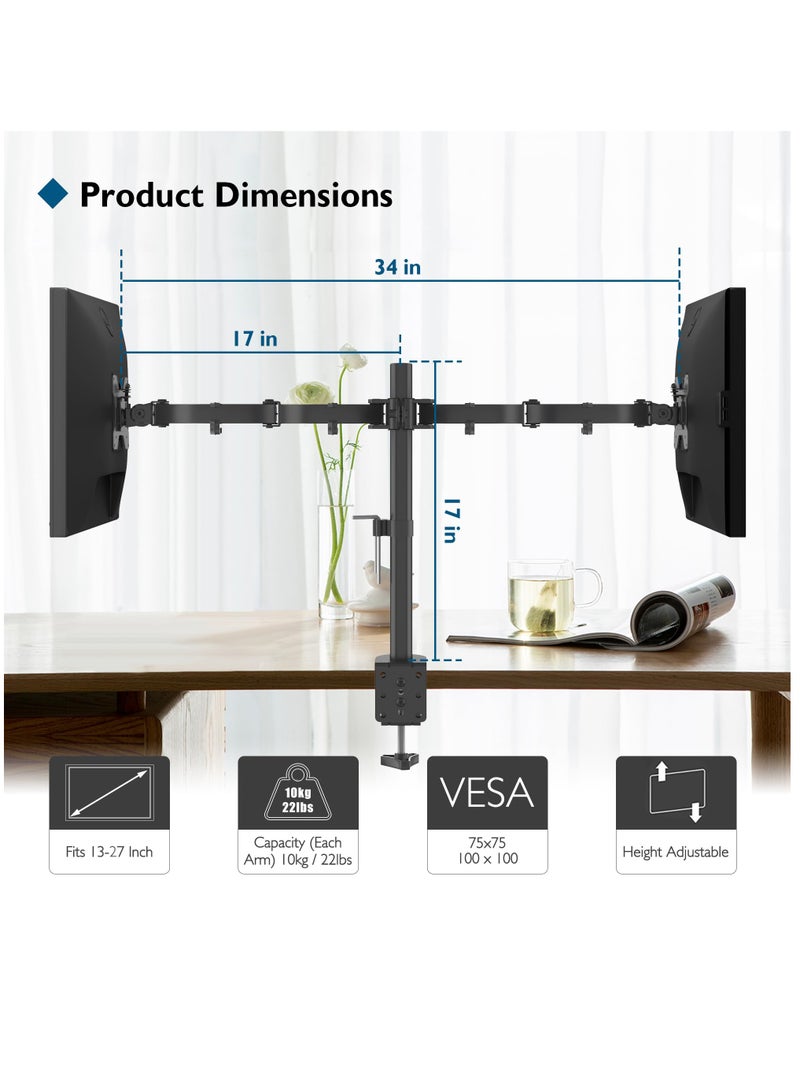 Arabest Dual Monitor Desk Mount Heavy Duty Fully Adjustable Steel Stand Holds 2 Computer Screens up to 32 inches and Max 22lbs Each Black  - Image 2
