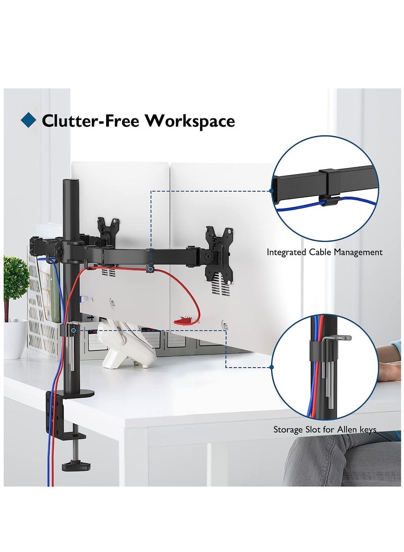 Arabest Dual Monitor Desk Mount Heavy Duty Fully Adjustable Steel Stand Holds 2 Computer Screens up to 32 inches and Max 22lbs Each Black  - Image 4