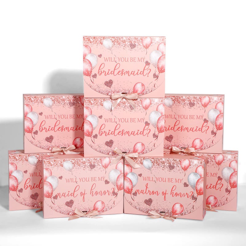 Marspark 8 Pack Balloon Bridesmaid Proposal Gift Boxes with Ribbon 7.87 x 10.6 Inch Will You Be My Maid of Honor Bridesmaid Boxes for Wedding Bridal Shower Packaging Supplies Birthday Party Favors - Image 1