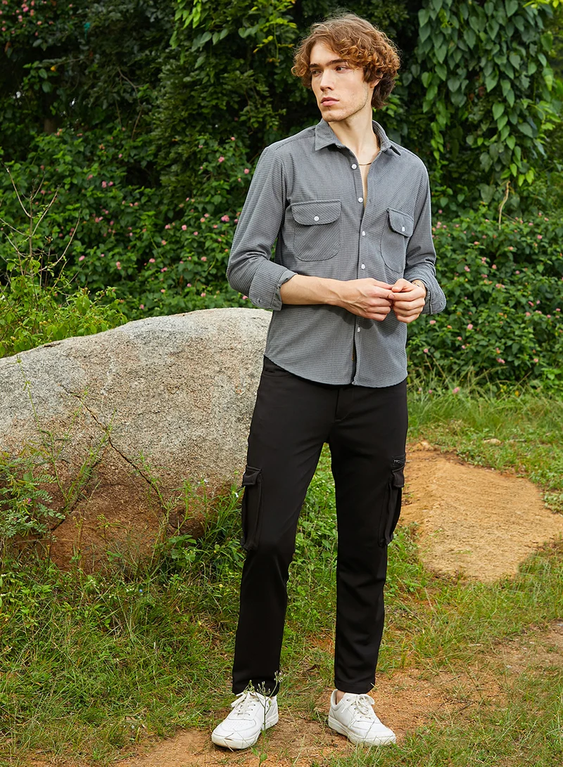 Campus Sutra Men's Coin Grey Micro-Tactile Utility Shirt