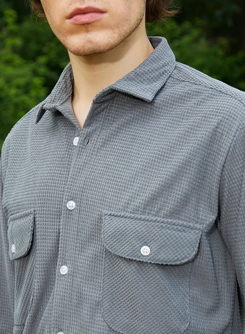 Campus Sutra Men's Coin Grey Micro-Tactile Utility Shirt