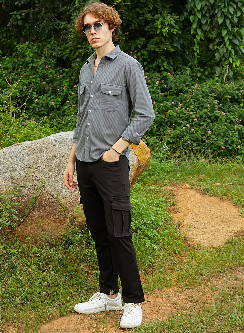 Campus Sutra Men's Coin Grey Micro-Tactile Utility Shirt