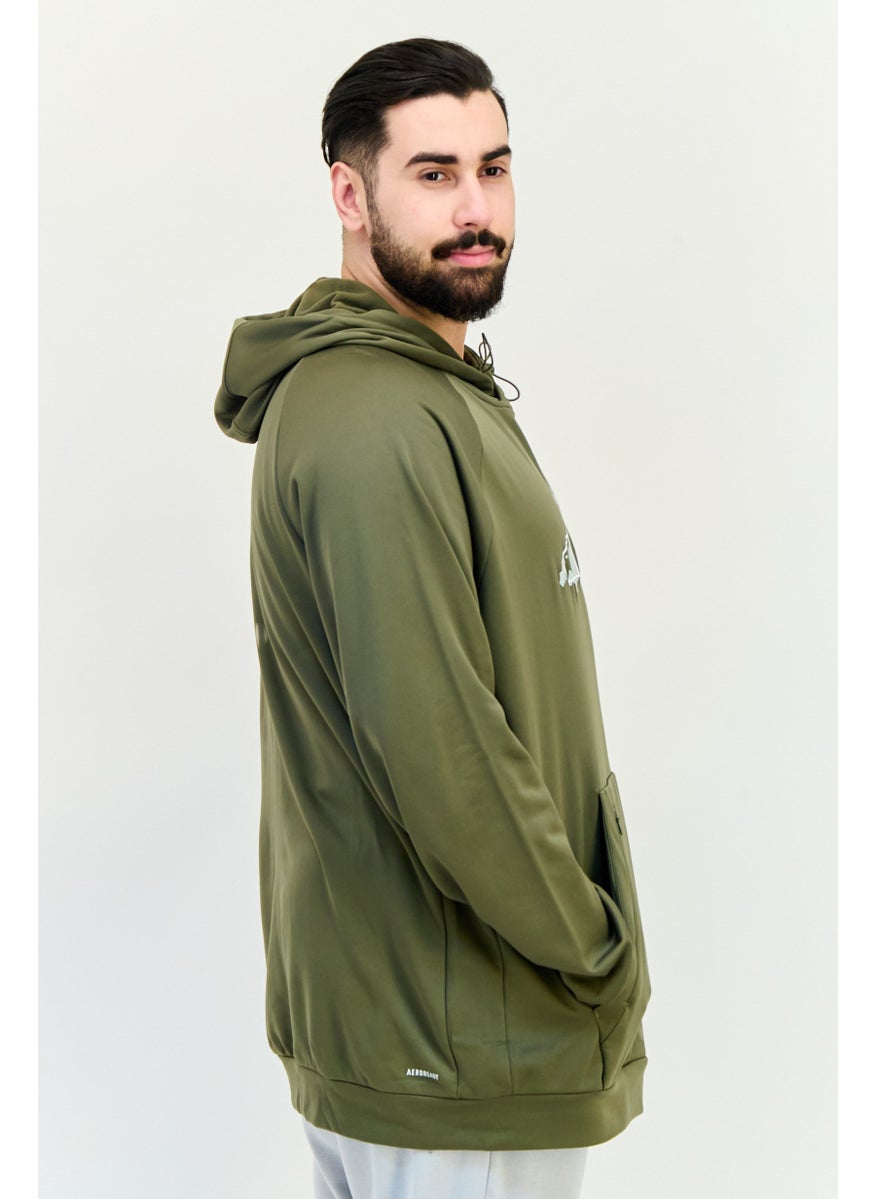 Adidas Men Sportswear Fit Long Sleeve Outdoor Hoodie, Olive  - Image 2