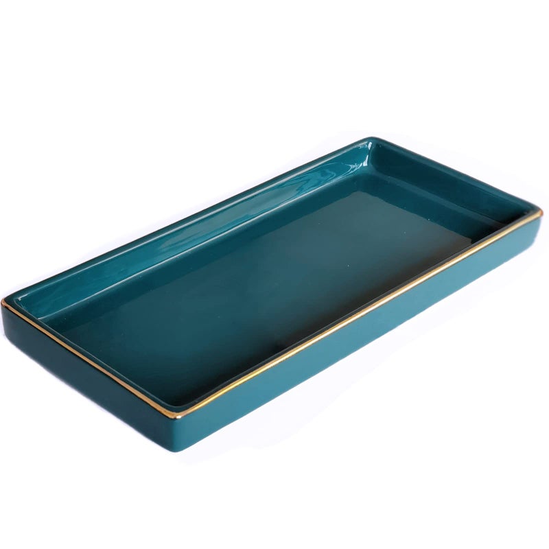 HANKOR 10 x 5 Ceramic Bathroom Tray for Countertop, Decorative Vanity Tray for Dresser Tops, Small Rectangular Trays for Perfume, Candle, Jewelry, Cosmetics (Green) - Image 1
