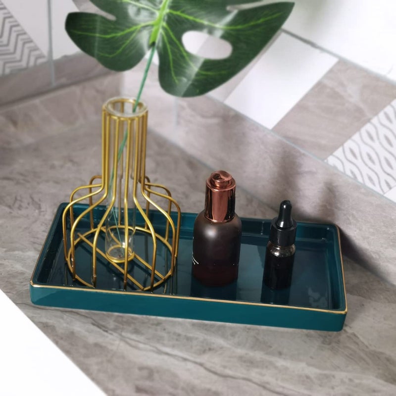 HANKOR 10 x 5 Ceramic Bathroom Tray for Countertop, Decorative Vanity Tray for Dresser Tops, Small Rectangular Trays for Perfume, Candle, Jewelry, Cosmetics (Green) - Image 2
