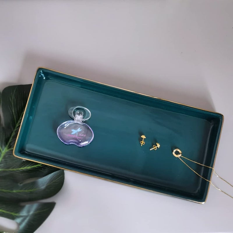 HANKOR 10 x 5 Ceramic Bathroom Tray for Countertop, Decorative Vanity Tray for Dresser Tops, Small Rectangular Trays for Perfume, Candle, Jewelry, Cosmetics (Green) - Image 3