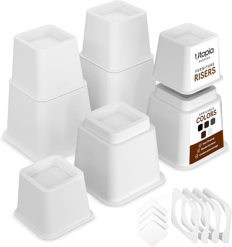 Utopia Bedding Adjustable Bed Furniture Risers - Elevation in Heights 3, 5 or 8 Inch Heavy Duty Risers for Beds and Under Bed Storage - Supports up to 1,300 lbs - (Set of 4 Riser, White) - Image 1