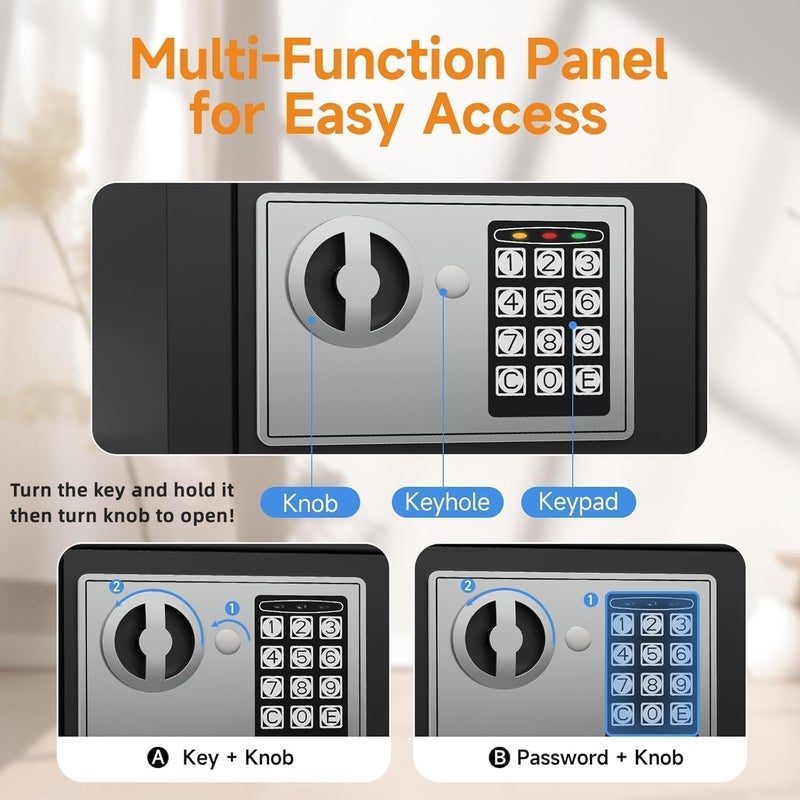 MAX-EMA GLOBAL MAX-EMA Safe Box Locker 17x23x17cm Electronic Keypad + Physical Keys Solid Steel Mini Safe Jewellery Box, Cash Box, Money Box, Locker Small Safe With Premium Steel For Home, Office, Hotel (Grey) - Image 5