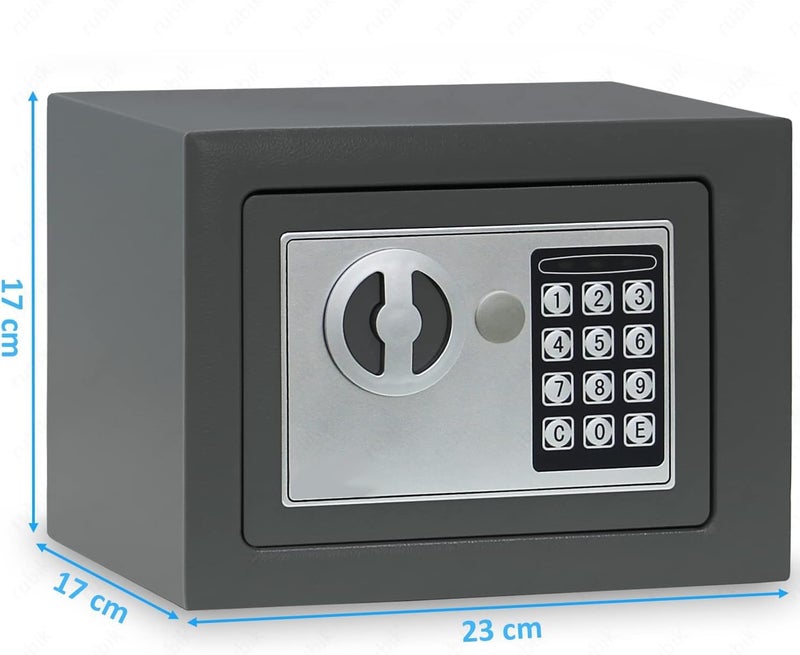 MAX-EMA GLOBAL MAX-EMA Safe Box Locker 17x23x17cm Electronic Keypad + Physical Keys Solid Steel Mini Safe Jewellery Box, Cash Box, Money Box, Locker Small Safe With Premium Steel For Home, Office, Hotel (Grey) - Image 3
