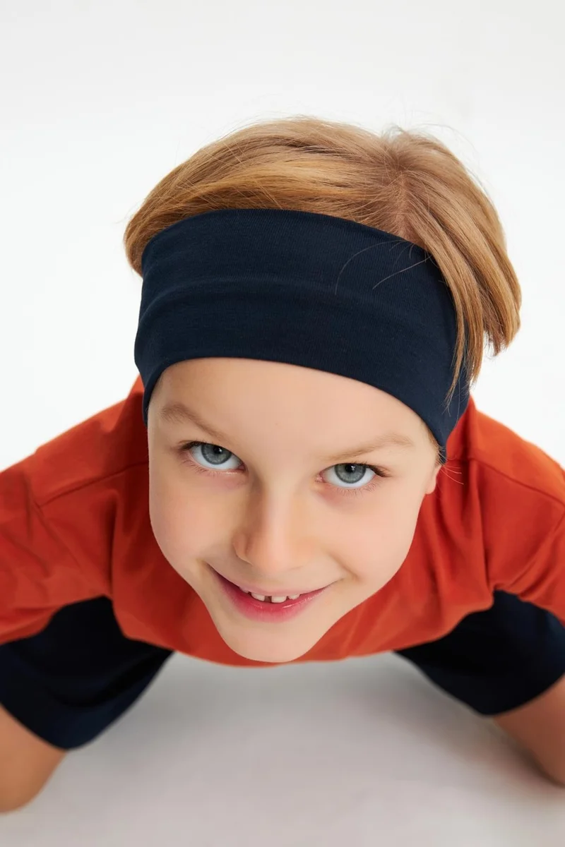 بيبيجيز Navy Blue-Brick Boy's Cotton Combed Oversize Gray T-Shirt Navy Blue Bandana 2-Piece Set