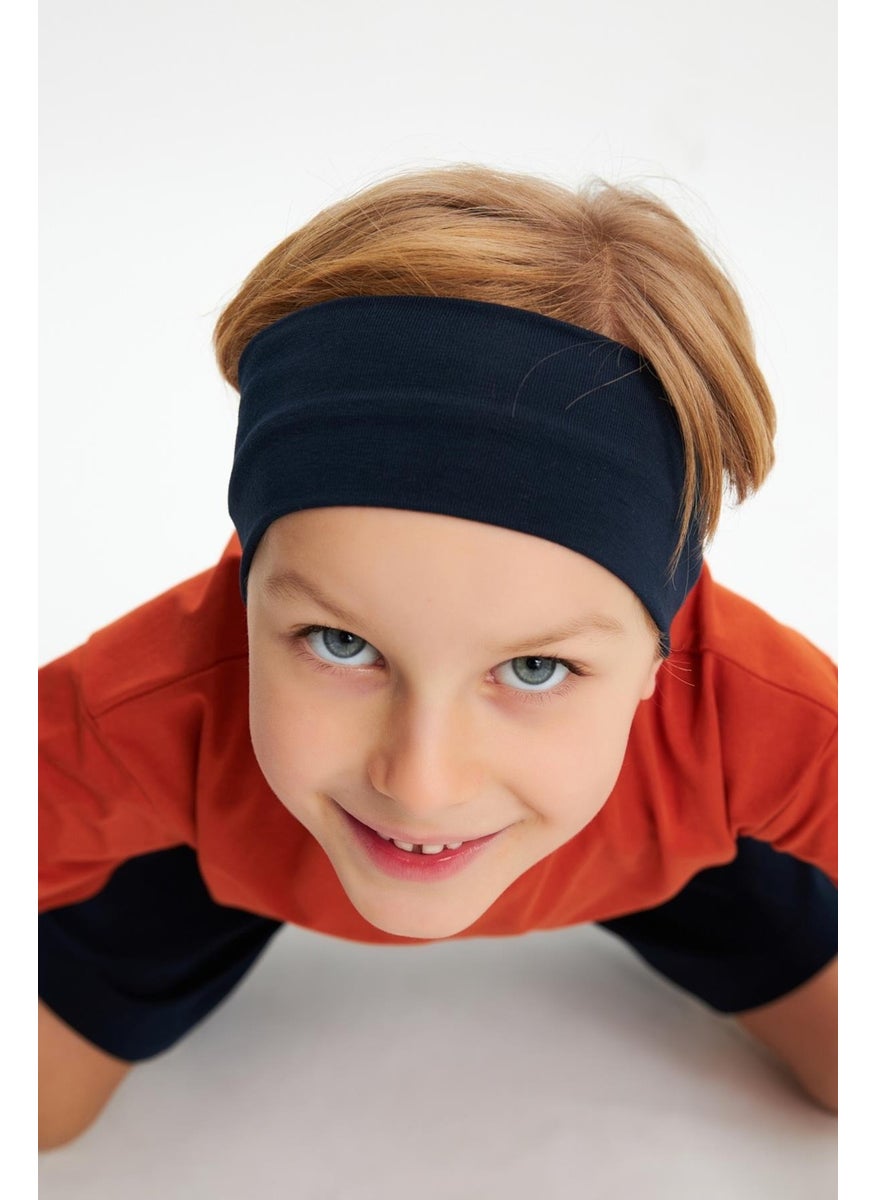 Babygiz Navy Blue-Brick Boy's Cotton Combed Oversize Gray T-Shirt Navy Blue Bandana 2-Piece Set  - Image 3