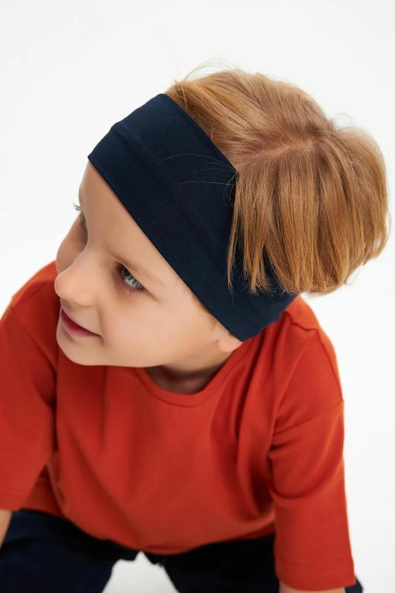 بيبيجيز Navy Blue-Brick Boy's Cotton Combed Oversize Gray T-Shirt Navy Blue Bandana 2-Piece Set
