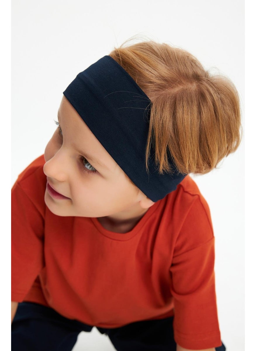 Babygiz Navy Blue-Brick Boy's Cotton Combed Oversize Gray T-Shirt Navy Blue Bandana 2-Piece Set  - Image 4
