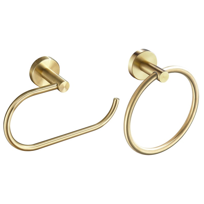 FORBATH Gold Toilet Paper Holder Towel RingBrushed Gold Toilet Roll Holder Hand Towel Holder Bathroom AccessoriesWall Mount Rustic Modern Rustproof Stainless Steel Hardware Set 2PC