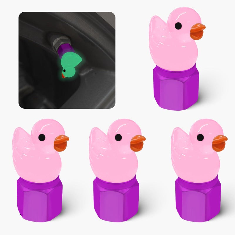 xbrtaia 4 Pack Cute Duck tire Valve caps Glow in The Dark Tire Valve Caps Interesting and Practical Tire Decoration Can be Used for Cars Motorcycles Trucks and BicyclesPink - Image 3