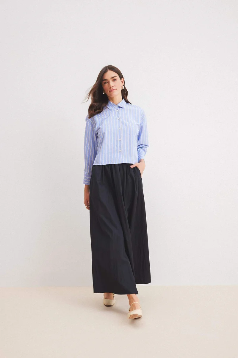 ديفاكتو A Cut Flexible Waist Parachute Fabric Maxi Skirt