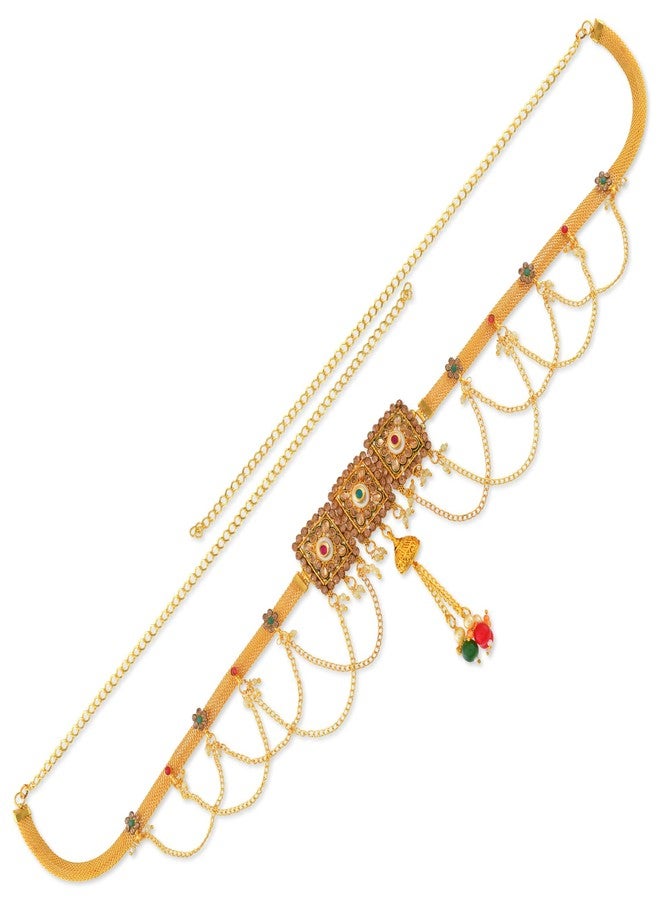 Superstore18 Brass Micron gold-Plated Traditional Kamarbandh, bellychain waistbelt Precious Stone Studded ethnic Bridal Wedding Jewellery (SST2491KBKK) - Image 2
