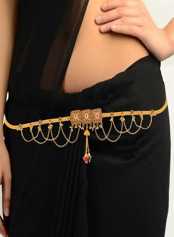 Superstore18 Brass Micron gold-Plated Traditional Kamarbandh, bellychain waistbelt Precious Stone Studded ethnic Bridal Wedding Jewellery (SST2491KBKK) - Image 4