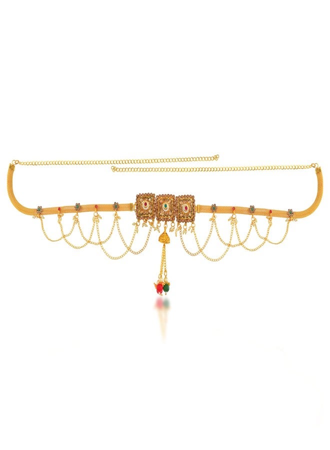 Superstore18 Brass Micron gold-Plated Traditional Kamarbandh, bellychain waistbelt Precious Stone Studded ethnic Bridal Wedding Jewellery (SST2491KBKK) - Image 3