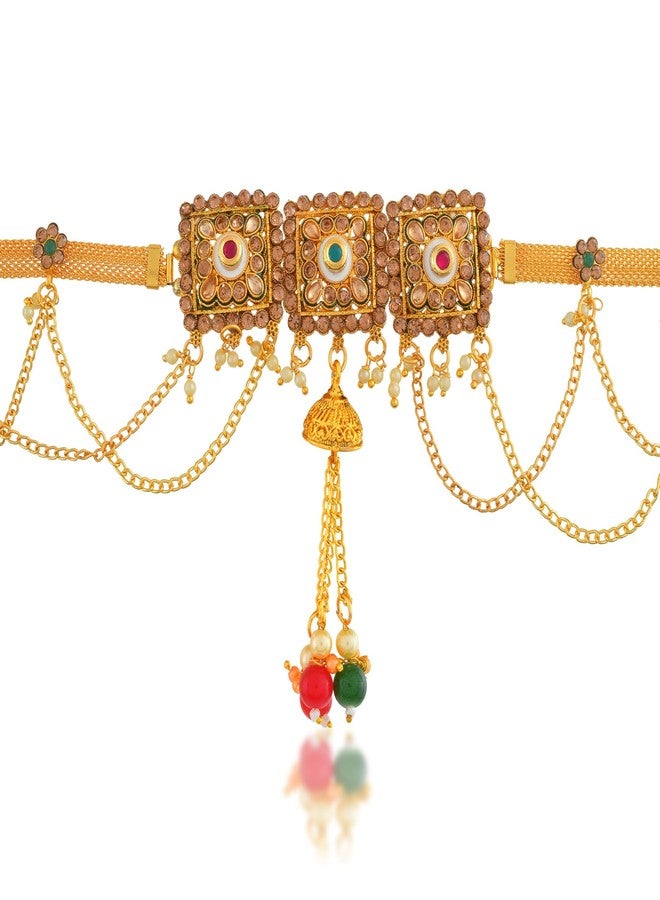 Superstore18 Brass Micron gold-Plated Traditional Kamarbandh, bellychain waistbelt Precious Stone Studded ethnic Bridal Wedding Jewellery (SST2491KBKK) - Image 1