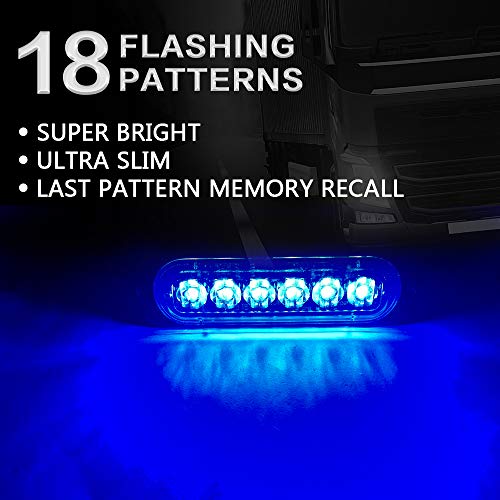 KaiDengZhe4Pcs 6LED Blue Ultra Slim Sync Feature Warning Emergency Beacon Hazard Flash Caution Strobe Light Bar Surface Mount for Car Truck 12-24V - Image 4