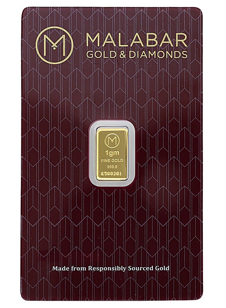 Malabar Gold and Diamonds 24K (999.9 Fineness) 1 Gram Pure Gold Bar - Image 1