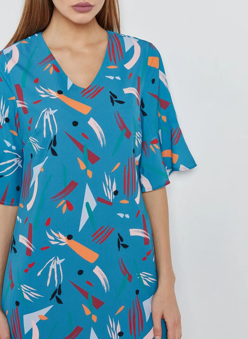 Yumi Flute Sleeve Printed Dress
