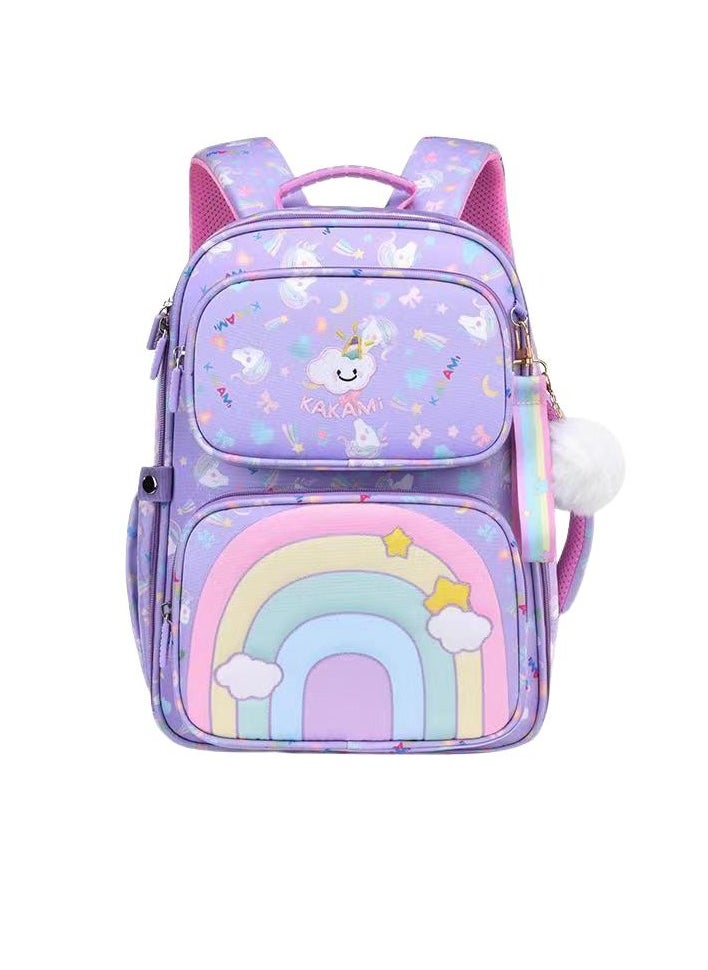 Generic Girl School Bag Backpack Rainbow Colors, Light Weight, Year 1 to 10, Primary Elementary Kindergarten, Purple  - Image 1