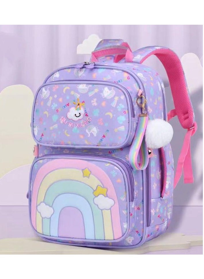 Generic Girl School Bag Backpack Rainbow Colors, Light Weight, Year 1 to 10, Primary Elementary Kindergarten, Purple  - Image 2