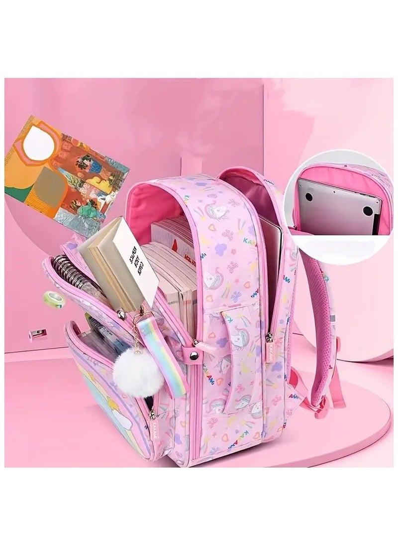 Generic Girl School Bag Backpack Rainbow Colors, Light Weight, Year 1 to 10, Primary Elementary Kindergarten, Purple  - Image 5