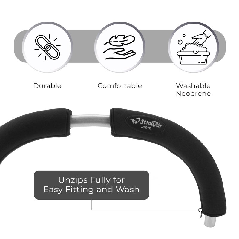 StrollAir Set of Two 9 inch Universal Handle Sleeve Covers, Black, 9" - Image 5