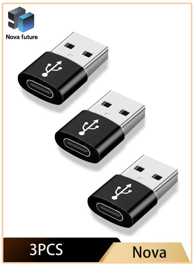 مستقبل نوفا مجموعة من 3 محولات USB C أنثى إلى USB ذكر، محول من النوع C إلى USB A، محول USB C متوافق مع iPhone 15/14/13/12 Pro Max وiPad Air 6 وApple Watch Series 9/8/7 وAirPods 3 وSamsung Galaxy وما إلى ذلك، أسود - Image 1