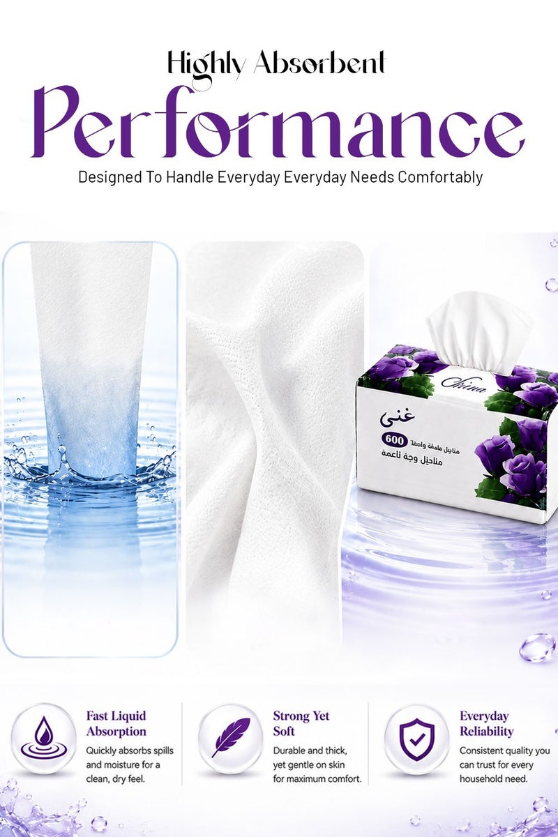 Ghena Soft Disposable Paper Tissues 600 x 10 Pack - 6000 Pcs, Flushable, Skin Friendly, Highly Absorbent - Image 3