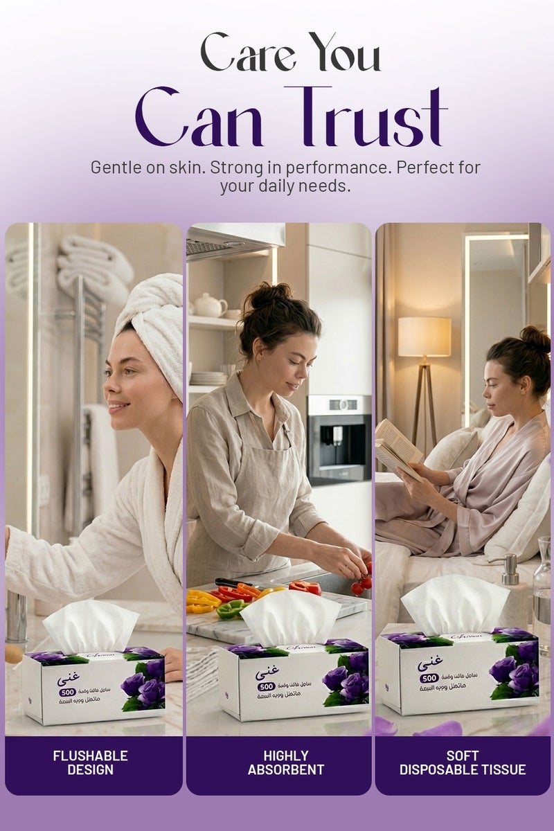 Ghena Soft Disposable Paper Tissues 600 x 10 Pack - 6000 Pcs, Flushable, Skin Friendly, Highly Absorbent - Image 4
