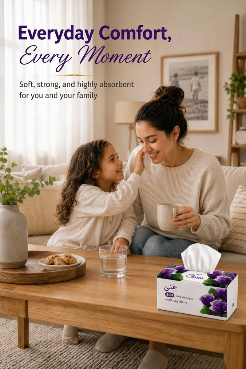 Ghena Soft Disposable Paper Tissues 600 x 10 Pack - 6000 Pcs, Flushable, Skin Friendly, Highly Absorbent - Image 5