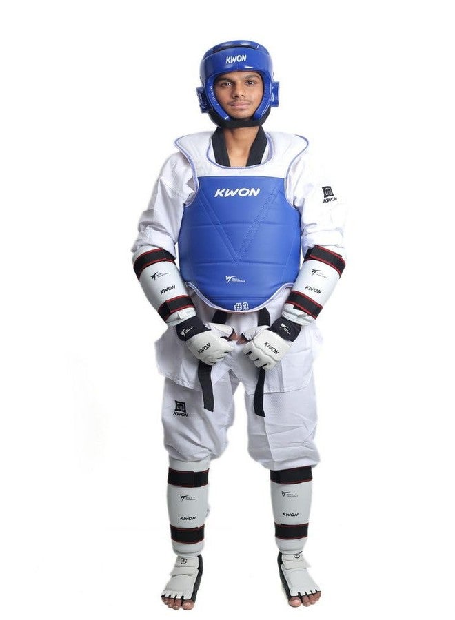 KWON Professional Taekwondo Sparring Gear Set, Blue and White, Complete Protection Kit with Head Guard, Body Protector, Hand and Foot Guards (White, M) - Image 1