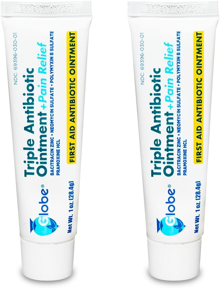 Globe 2 Pack Globe 1oz Triple Antibiotic Ointment  Pain Relief Dual Action Maximum Strength First Aid Ointment Soothes and Heals Painful Minor Scratches and Wounds and Prevents Infection - Image 1