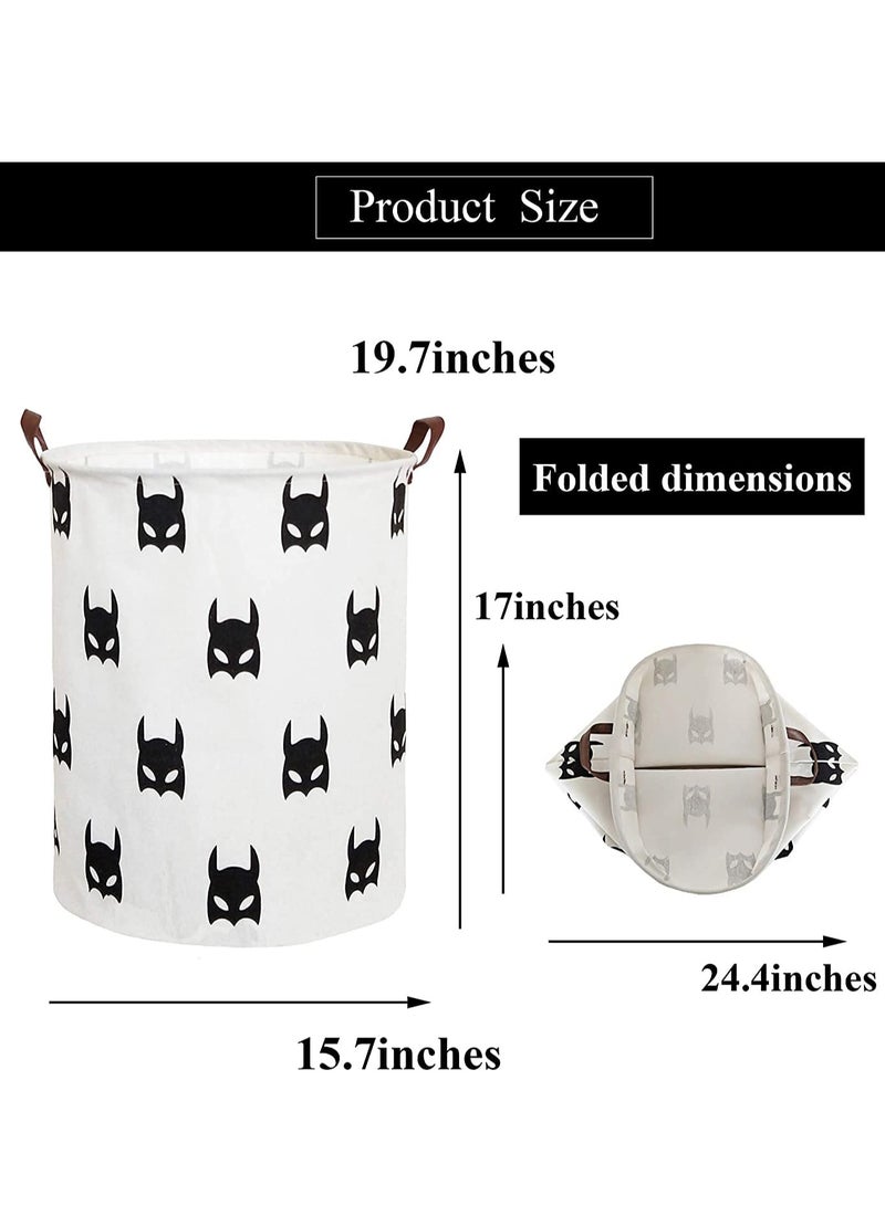 Zikra Laundry Basket Canvas Fabric Collapsible Organizer Basket for Storage Bin Toy Bins Gift Baskets Bedroom Clothes Children Nursery Hamper Waterproof Large Storage baskets (Bat) - Image 2