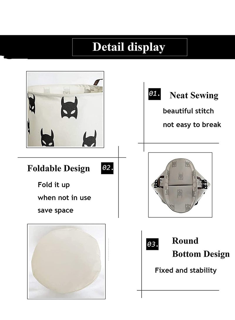 Zikra Laundry Basket Canvas Fabric Collapsible Organizer Basket for Storage Bin Toy Bins Gift Baskets Bedroom Clothes Children Nursery Hamper Waterproof Large Storage baskets (Bat) - Image 3