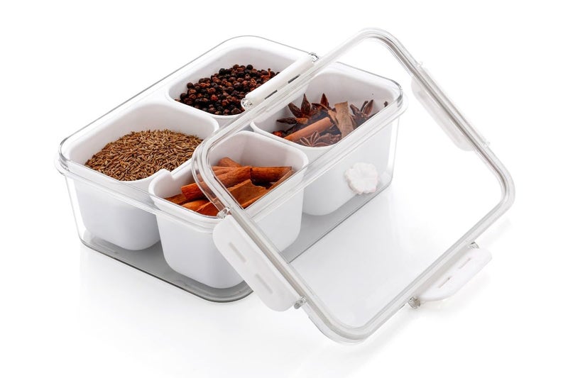 Puno Kitchen Organizer 4-Compartment Snack, Fruit & Vegetable Storage Boxes with Lids, Plastic Food Container for Fridge, Spice and Seasoning Container - Pack of 1 - Image 5