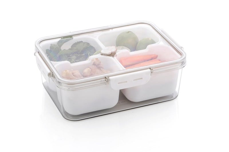Puno Kitchen Organizer 4-Compartment Snack, Fruit & Vegetable Storage Boxes with Lids, Plastic Food Container for Fridge, Spice and Seasoning Container - Pack of 1 - Image 4