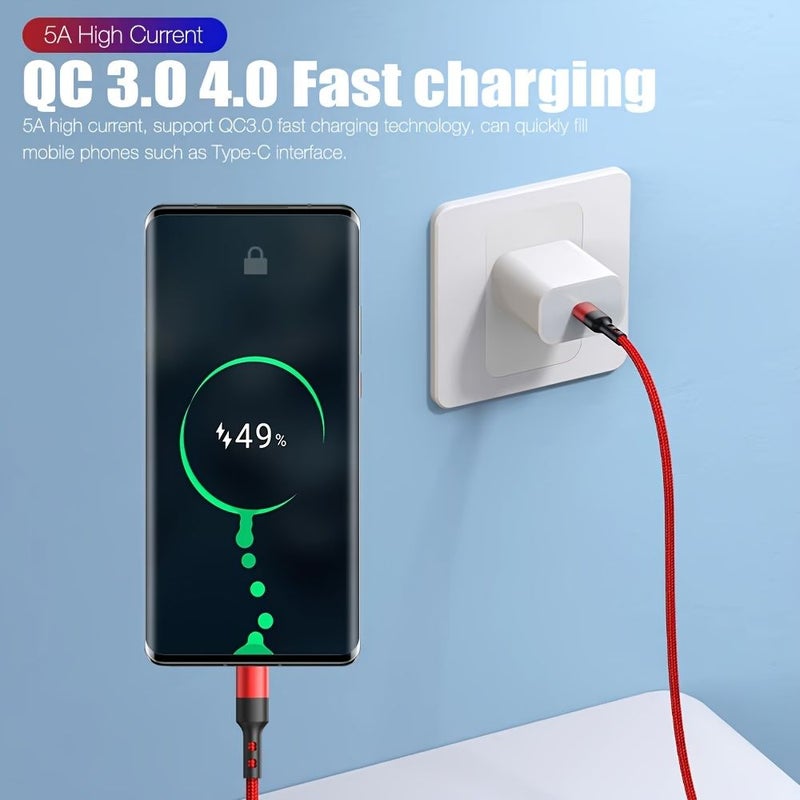 كابل شحن سريع USB-C أحمر بطول 6 أقدام، بقدرة 60 واط، شاحن توربو للهواتف الذكية والأجهزة اللوحية وأجهزة الكمبيوتر المحمولة - Image 3